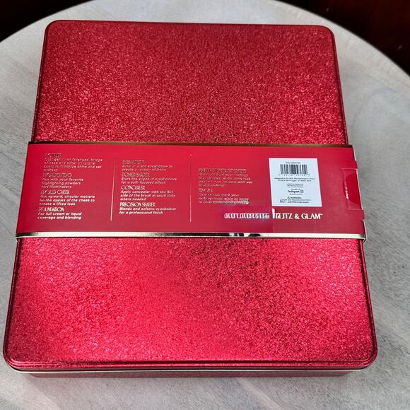 Glitz & Glam 11-Piece Full Face Brush Set Red Rhinestone Handles + Sponges NEW - Picture 13 of 16